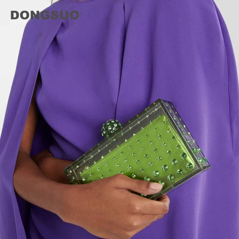Acrylic clutch bag women Rhinestones clear designer wedding evening party box purse new tote handbag
