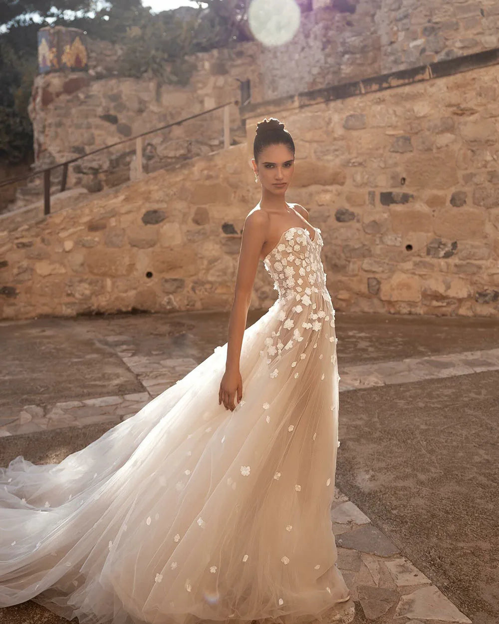 Boho Wedding Dresses High Neeck Illusion Long Sleeves Bride Dress Applique Princess Bridal Dress vestidos de novia Customized