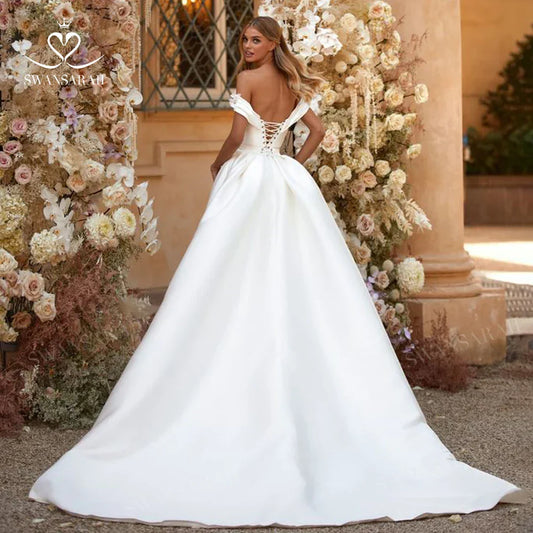 3D Flowers Mermaid Wedding Dress 2024 Off Shoulder Satin Detachable Train Princess Bride Gown SwanSarah M254 Vestido De Novia