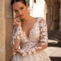 Long sleeves sexy backless princess tulle A-line lace exquisite wedding dress bridal gown ivory