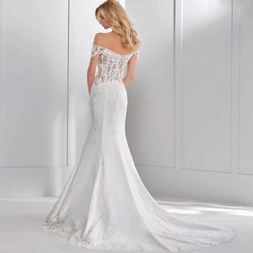 Elegant Mermaid Wedding Dresses Lace Appliques Off The Shoulder Bridal Gowns Sweetheart Sweep Train Vestidos De Novia