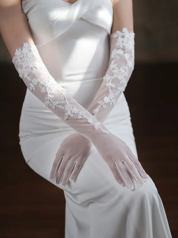 Lace Short Long Bridal Gloves Flower Wristband Wedding Glove For Women Girl Party Evening Dress Jewelry Brides Accessories