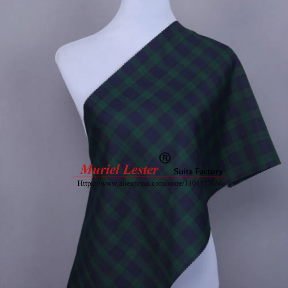 Prom groom wedding tuxedo green safari plaid 3 piece men suit jacket vest pants back view