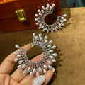 High Quality Zircon Bridal Earrings Big Pearl Zirconia - side view