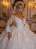 Dubai luxury ball gown deep V-neck sequins lace elegant custom wedding dress side view