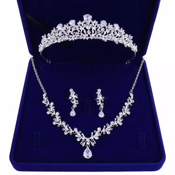 Itacazzo Bridal Headwear Set Crown Necklace Earrings Four Piece Fashion Tiaras Suitable for Women's Wedding and Birthday Parties