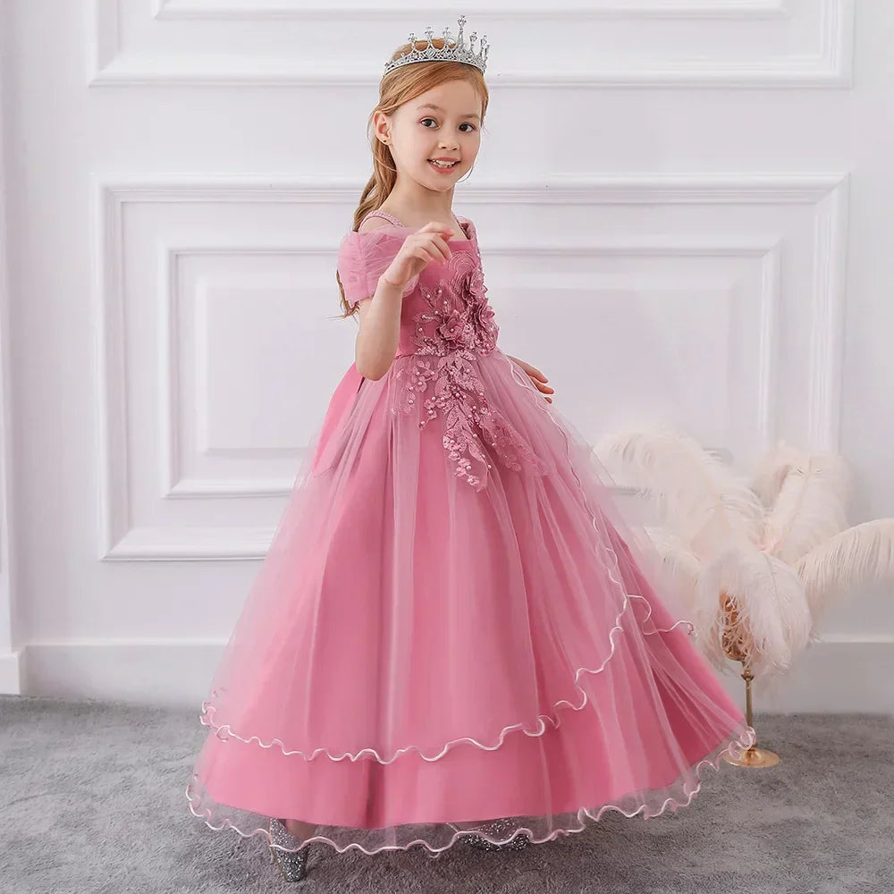 Girl Child Dress for Wedding Flower Girl Bridesmaid Piano Performance Luxury Women Pink Red White Birthday Party Evening Gown