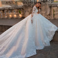 Luxury Wedding Dresses O-Neck A-Line Sexy Bridal Gowns Lace Appliques Long Sleeves Robe 2024 Vintage Vestidos De Novia Ivory 50cm