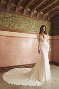 O-neck lace appliques illusion buttons back 2026 sexy mermaid wedding dress bridal gown ivory