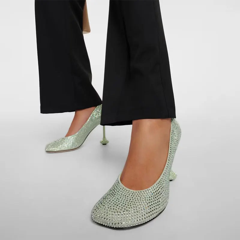 Summer New High Heel Round Head Water Diamond Shallow Mouth Women's Single Shoes Fashion Party Wedding Sexy Large Sandals