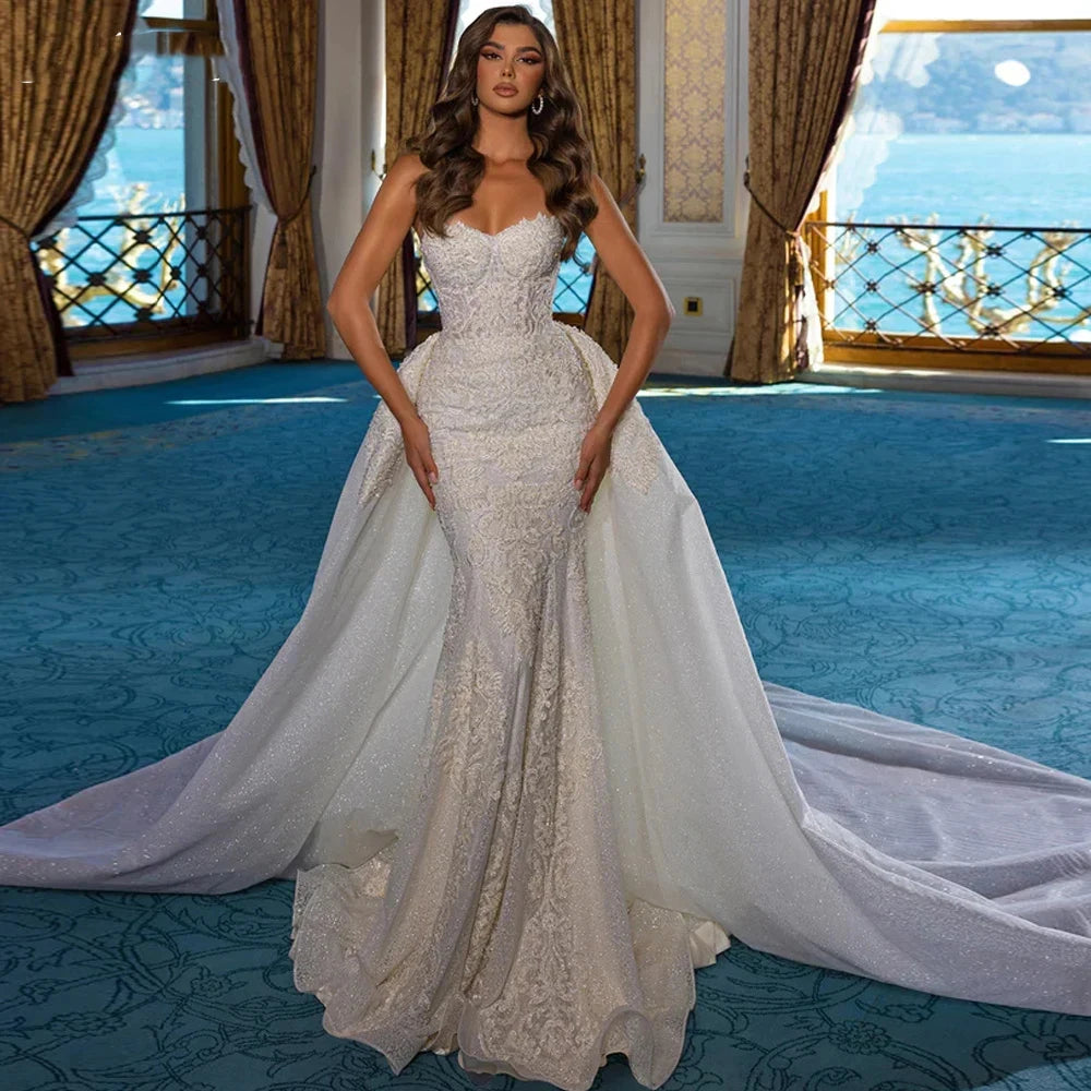 Custom Made Full lace mermaid wedding dresses with long tail