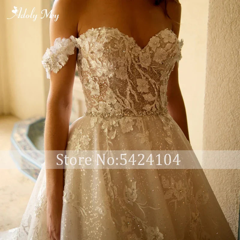 Luxury Sweetheart Neck Zipper Shine A-Line Wedding Dress Delicate Beading Appliques Off the Shoulder Princess Bridal Gown