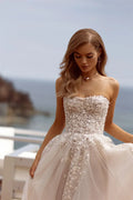 Off-shoulder sleeveless lace applique exquisite fluffy princess A-line elegant custom made wedding dress ivory