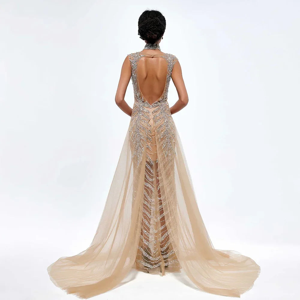 Gold Sexy diamonds Backless Evening Prom Dresses for Women Formal Party Second Reception Bridesmaid Gown Vestidos