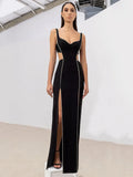 Sexy V-neck hollow diamond split bandage dress sleeveless crystal long bodycon celebrity party club