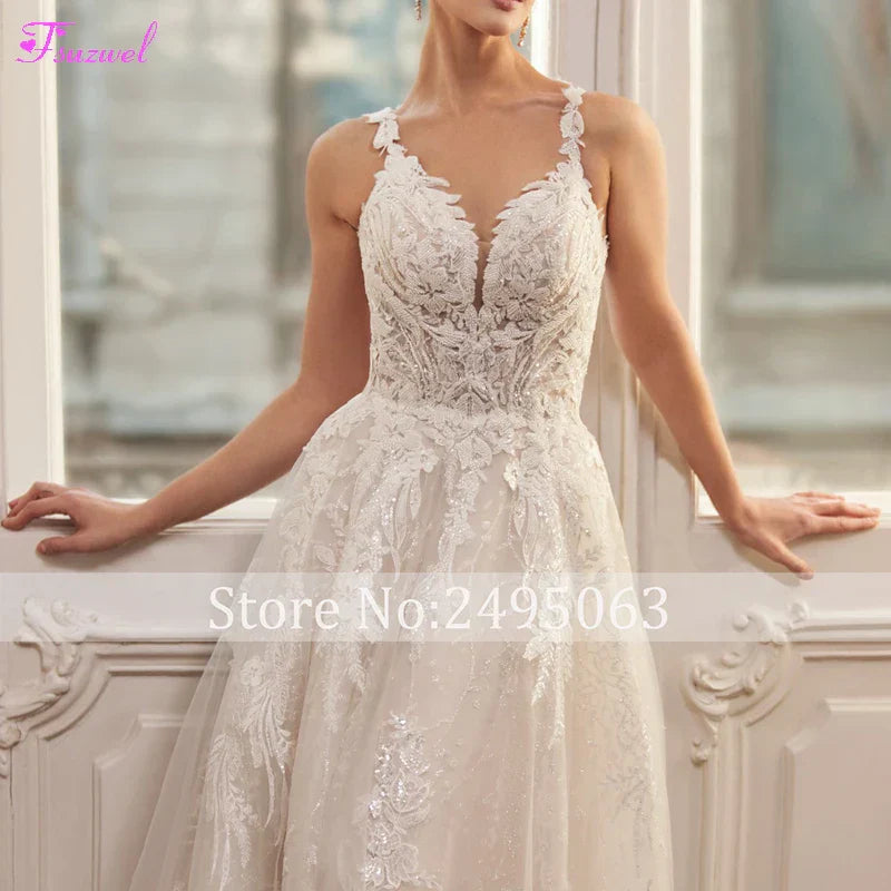 Gorgeous Appliques Sparkly A-Line Wedding Dress Luxury Beaded Sweetheart Neck Buttons Vintage Bridal Gown Customize