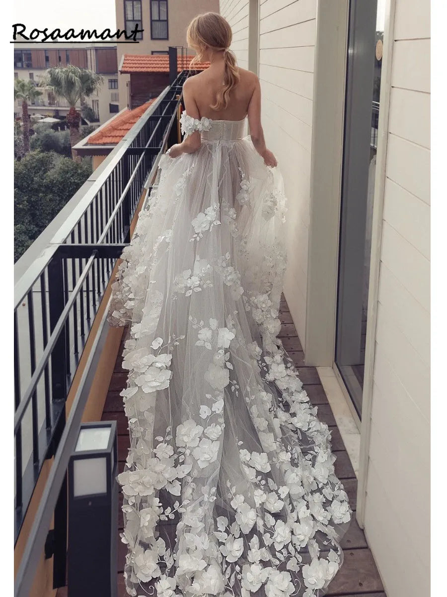 2024 One Shoulder Wedding Dress Tulle Lace Bridal Gowns For Bride Backless Transparent Wedding Party Robe De Mariée champagne