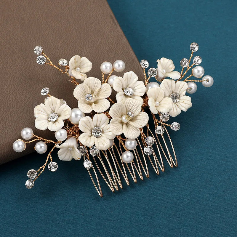 New Hair Comb Wedding Hair Accessories For Women Pearl Flower Hairpin Bridal Tiaras Exquisite Prom Jewelry Marriage Bijoux