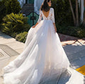 Elegant 3/4 Sleeves Wedding Dresses Square Collar Backless Bride Gowns Tulle A-Line Lace Applique - Image 2