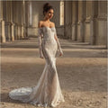 Off-shoulder strapless ivory court train full sleeve wedding dress size chart