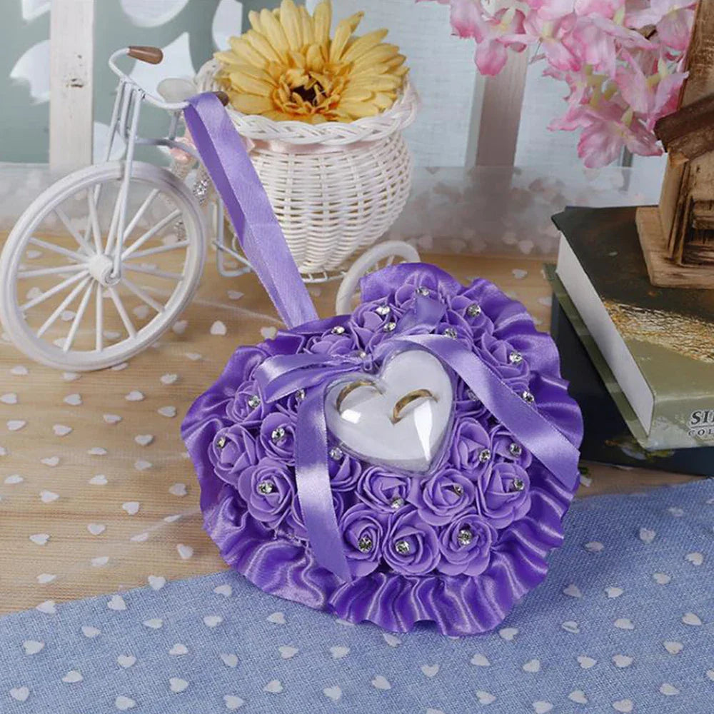 1Pcs Wedding Heart-shape Rose Flowers Ring Bearer Box Romantic Wedding Jewelry Case Pillow Cushion Holder Valentine's Day Gifts