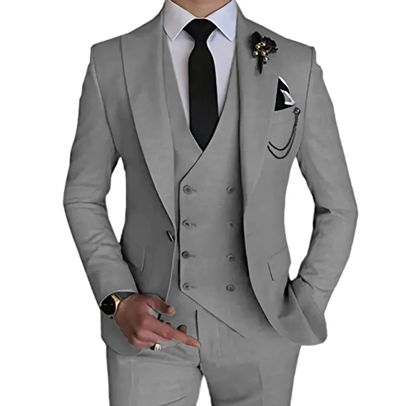 Fashion New Men Leisure Boutique Business Solid Color Wedding Suit Coat Pants Vest 3 Pcs Set Dress Blazers Jacket Trousers