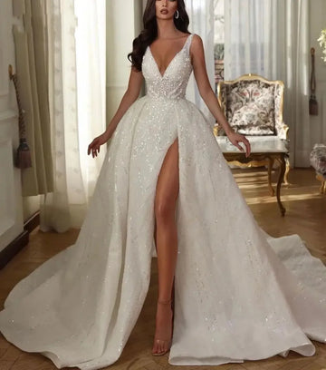 Shinny ball gown V-neck - front
