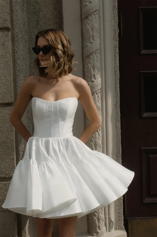 Charming  Short Puff Sleeves Sweethert Satin A Line Wedding Dresses Custom Made Bridal Grown 2025 Vestido De Noival