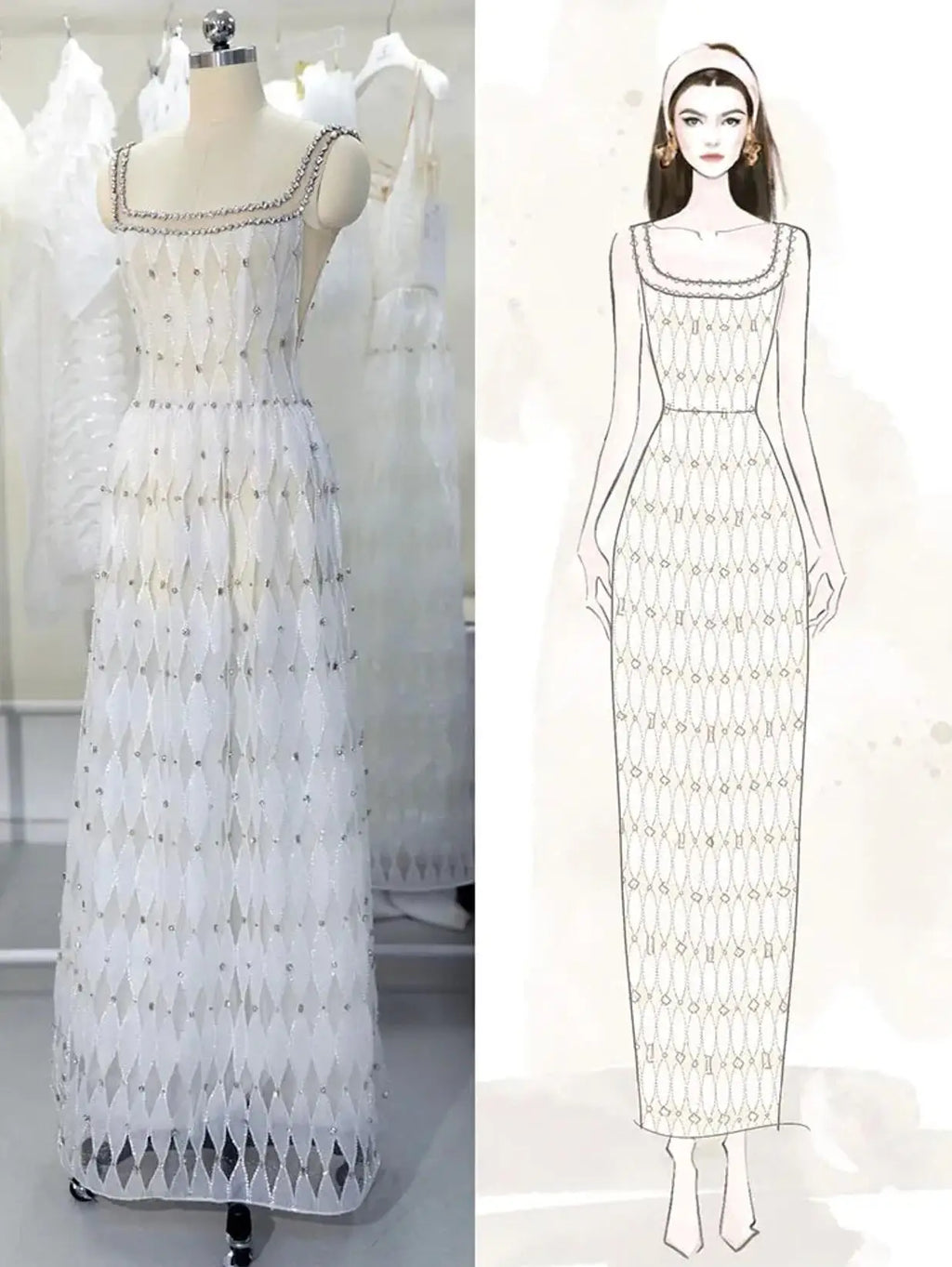 Luxury Crystal Dubai White Evening Dresses for Women Wedding Sqaure Neckline Midi Formal Prom Party Gowns SS221