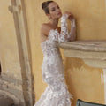 Long sleeve strapless mermaid beading flowers appliques sexy engagement party dress back view