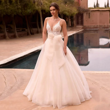 Boho Wedding Dresses Princess A Line Woman's Spaghetti Straps Sexy V Neck Bride Gowns Tulle Bridal Dresses Customized