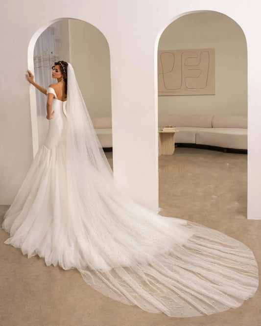 Haohao Elegant Off The Shoulder V-neck Satin Mermaid Wedding Dresses Sweep Train Custom Made Vestido De Noival