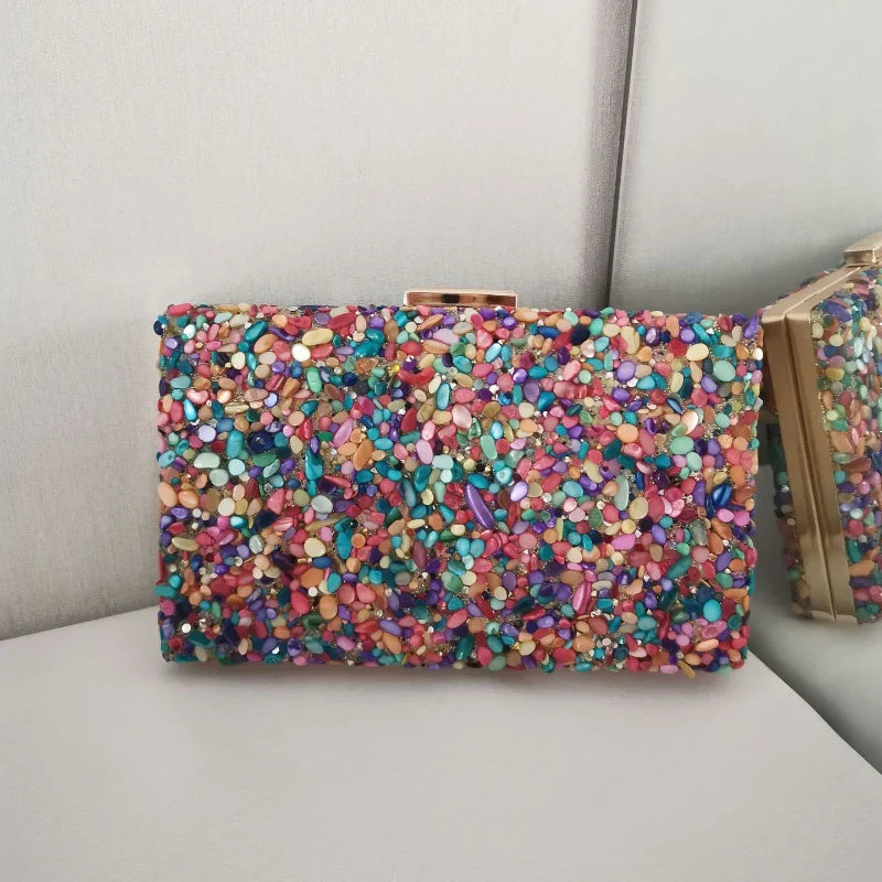 Evening Wedding Shoulder Bags Bridal Party Bag Clutch Women Purses Crossbody Handbags Lady Double Side White Stones Purse Bag