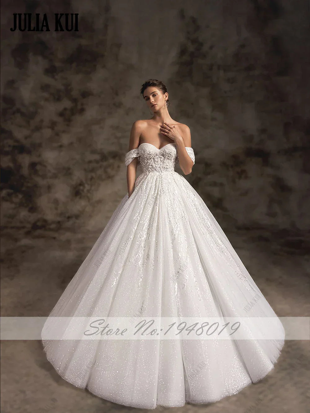 Luxury Beading Lace Sweetheart A-Line Wedding Dresses Off Shoulder Pearls Sleeves Bridal Gowns