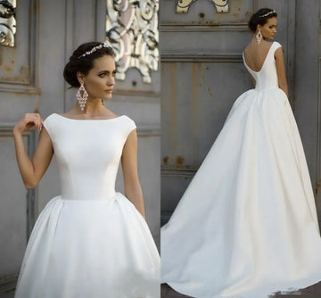 Elegant simple vintage round neck wedding dress sexy backless button a word princess new custom romantic bride dress