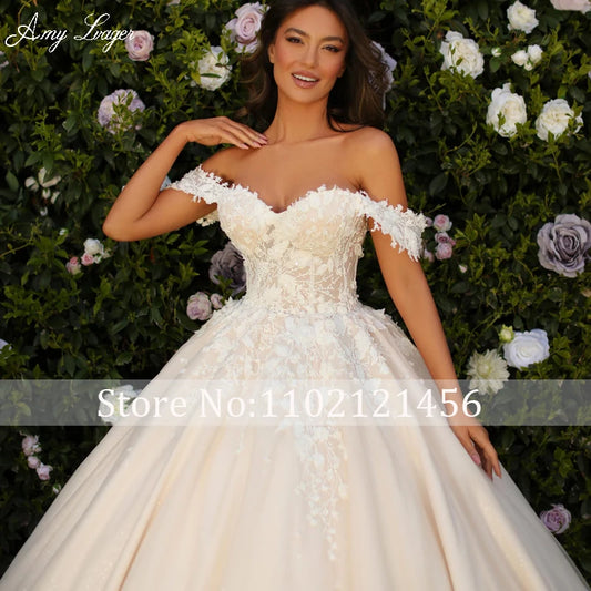 AmyLvager Romantic Sweetheart Zipper Ball Gown Wedding Dress 2024 Luxury Beading Appliques Off the Shoulder Princess Bridal Gown