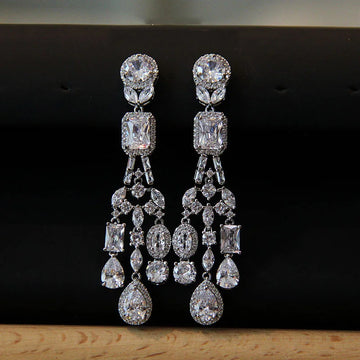 Luxury AAA Zircon Bridal Earrings Cubic Zirconia Wedding - front view