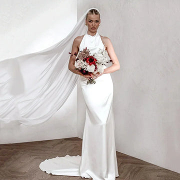 Sexy Mermaid Wedding Dress Backless Modern Halter Neck Simple Bride Gown Sleeveless Elegant Bridal Dresses Customized