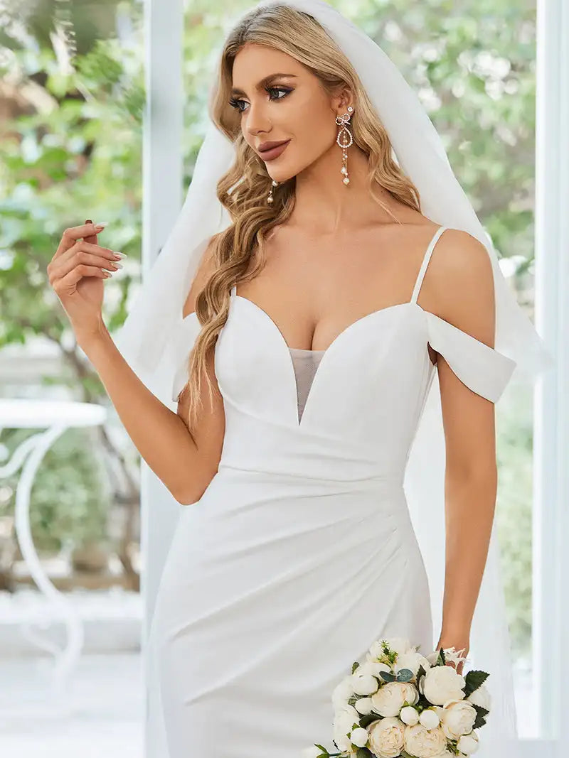 Elegant Wedding Dresses Off Shoulder Deep V-neck High Stretch Hidden zipper Ever Pretty 2024 of Mermaid A-line White Dresses