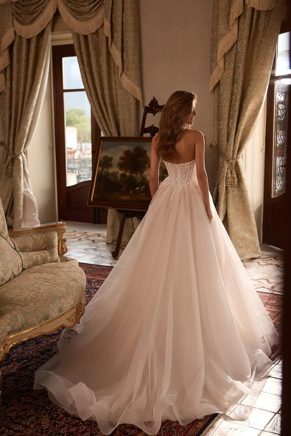 Luxury Wedding Dresses Sweetheart Sleeveless Lace Applique Sexy Side Slit Bridal Dresses Vestido De Noiva Customized