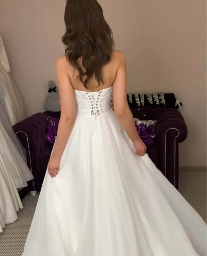 White One Shoulder Wedding Dress Sweetheart Sequined Beading Lace Up Bride Gown Elegant A-line Saudi Arabia Wedding Gowns