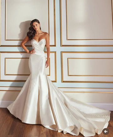 Customized  Sexy Wedding Dress Sweetheart Neck Sleeveless Mermaid Elegant Ladies bridal Dress Satin vestidos de novia