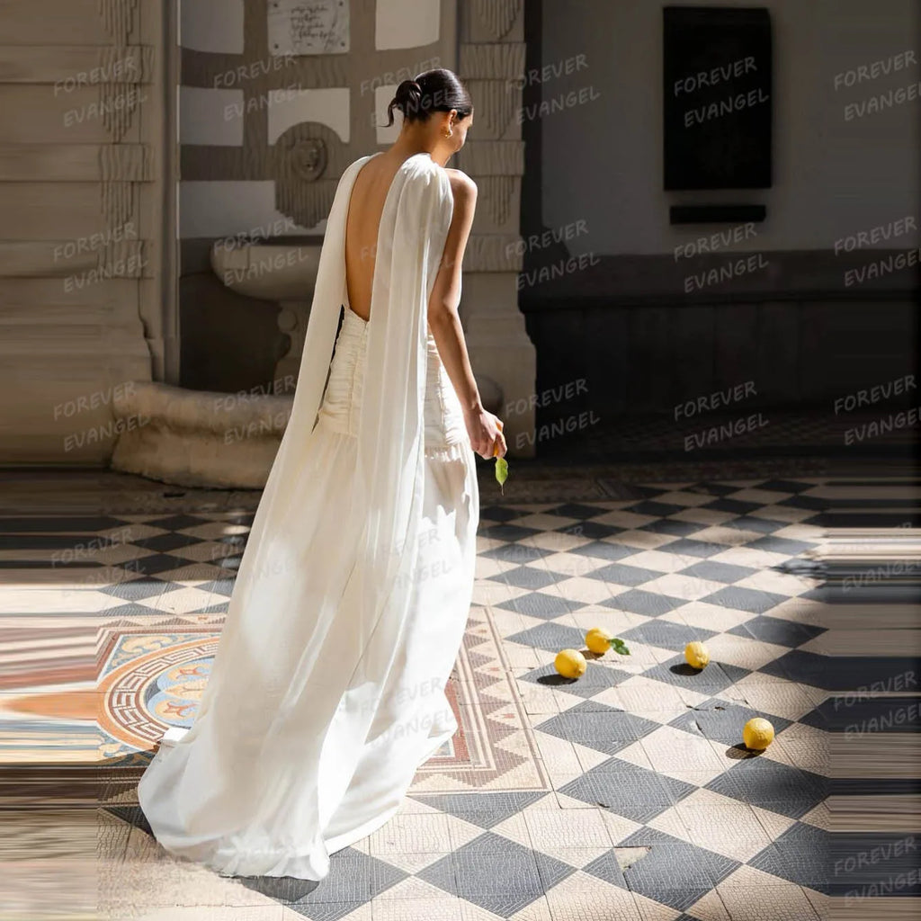 Simple Mermaid Wedding Dresses Woman's Halter Bride Gowns Sleeveless Shawl Elegant Backless Pleat Vestidos De Novia Customized