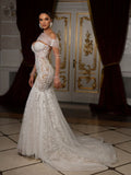 Sparkly sweetheart sequins appliques mermaid elegant bridal dress front view