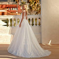 V-neck lace A-line fascinating sleeveless backless tulle bridal gown side view