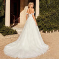 Sparkly tulle A-line off-shoulder sweetheart princess plus size bridal gown front view