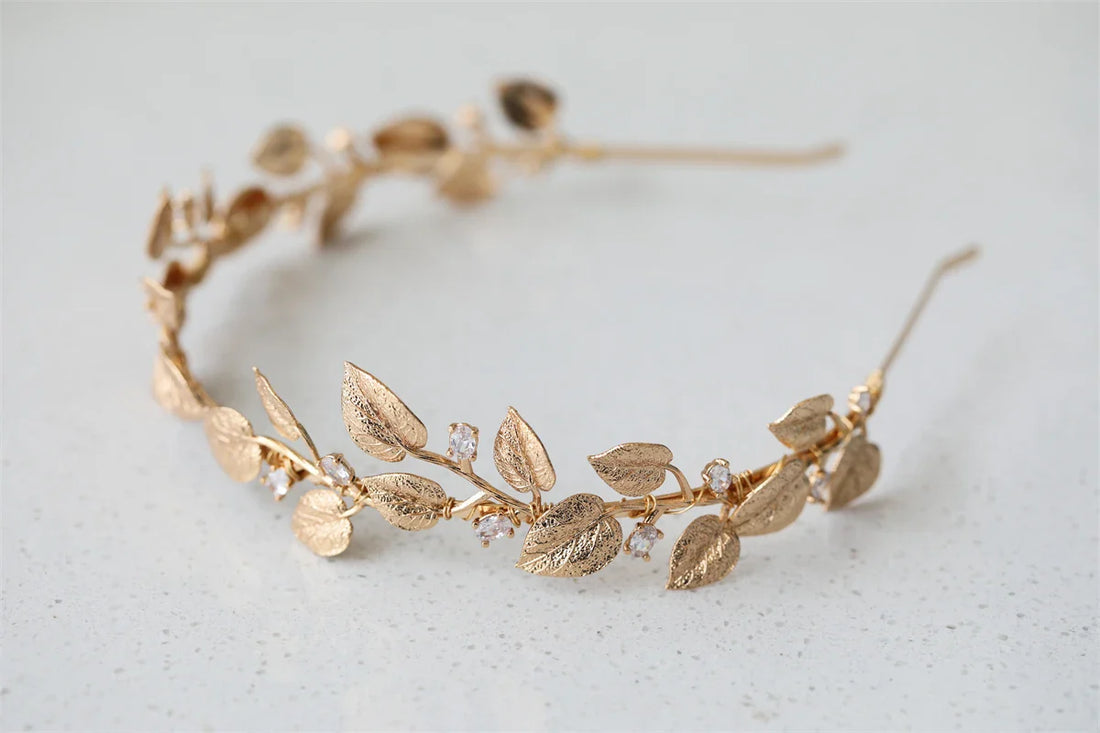 Wedding Hair Accessories Zircon Crystal Tiaras and Crowns Vintage Gold Color Headband For Brides Leaf Headpiece Bridal Jewelry