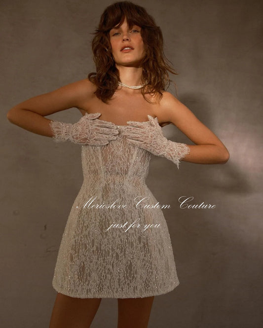 Merioslove Boho Mini Wedding Dresses Lace Appliques Sleeveless Strapless Civil Bride Gowns Beach Short Bridal Gown 2024