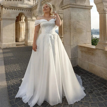 Flavinke Customized Plus Size Women Wedding Dresses Off Shoulder Lace Applique Bridal Dress A-line Tulle Vestidos De Novia