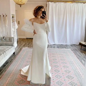 Customized Mermaid Long Wedding Dresses Backless Detachable Sleeves High Slit Sexy Brides Wedding Dress Women Bridal Dress